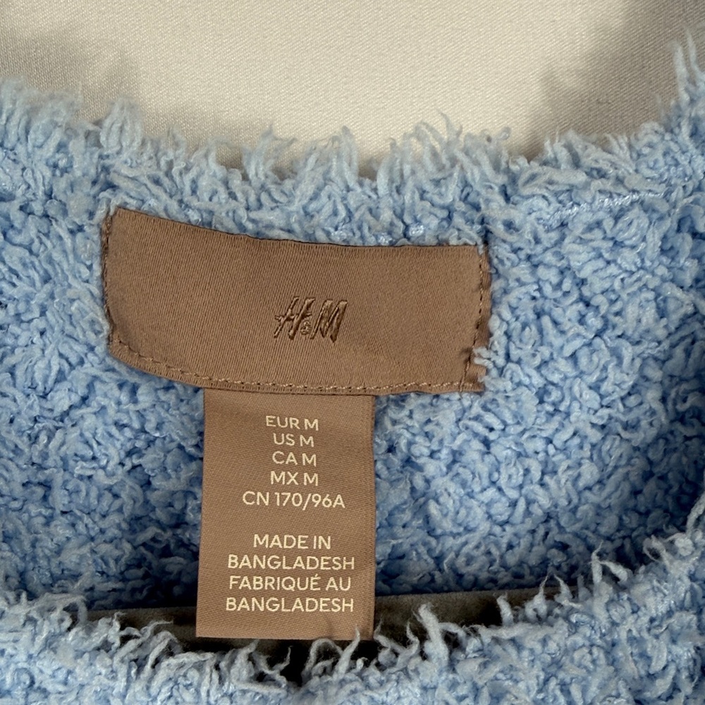 H&M Light Blue Fuzzy Textured Top. NWT. Womens size M. Stretchy. Y2K inspired - Picture 2 of 6